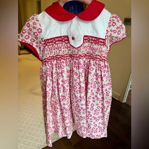 Dondolo - Pink/Red Floral dress w/smocking & embroidered flowers - Size: 4T